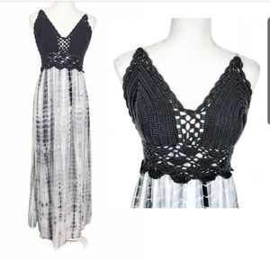 Tie Dye and Crochet Backless Maxi Dress